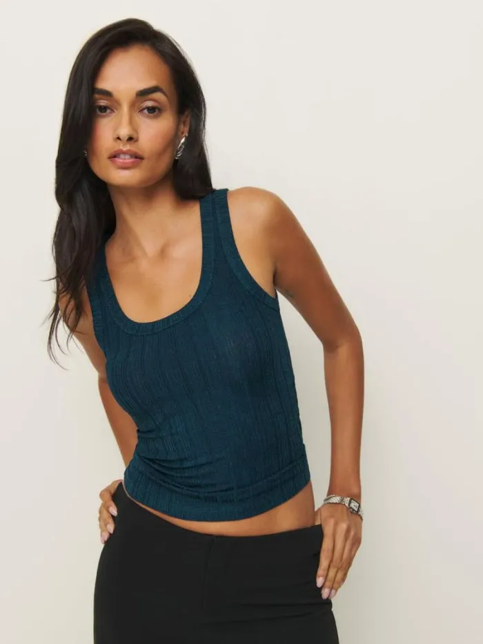 The Reformation Fiore Knit Top Navy 8211 Clothing