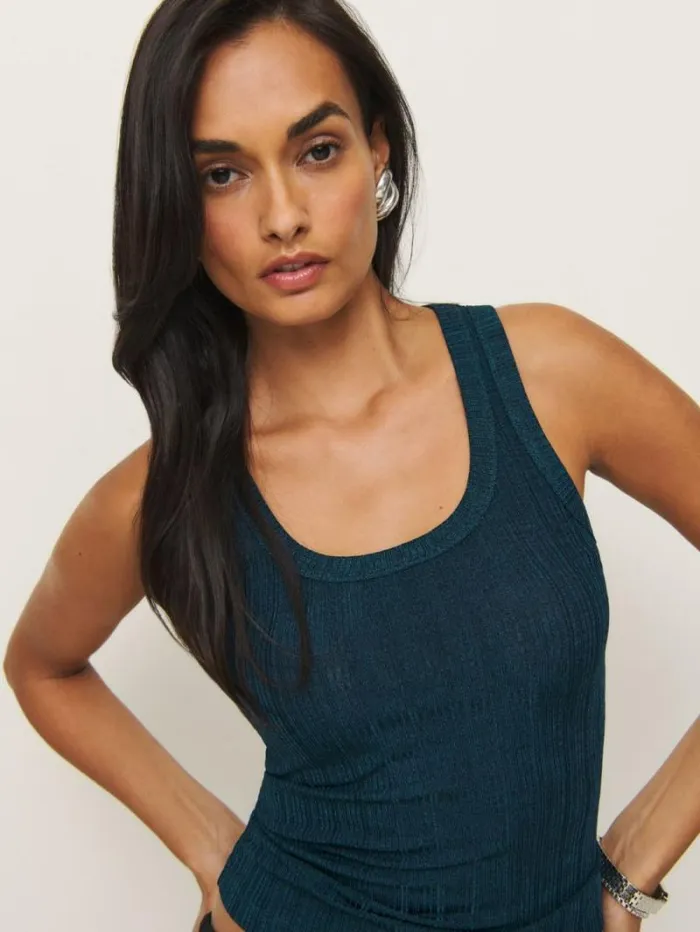 The Reformation Fiore Knit Top Navy 8211 Clothing