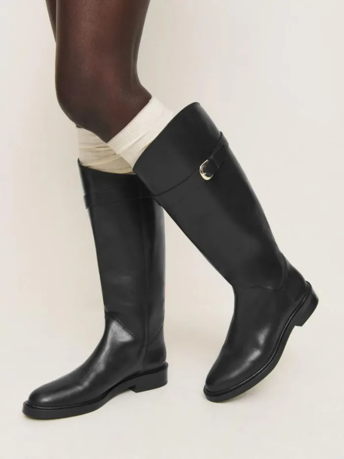 The Reformation Franklin Knee Boot Black Leather 8211 Shoes