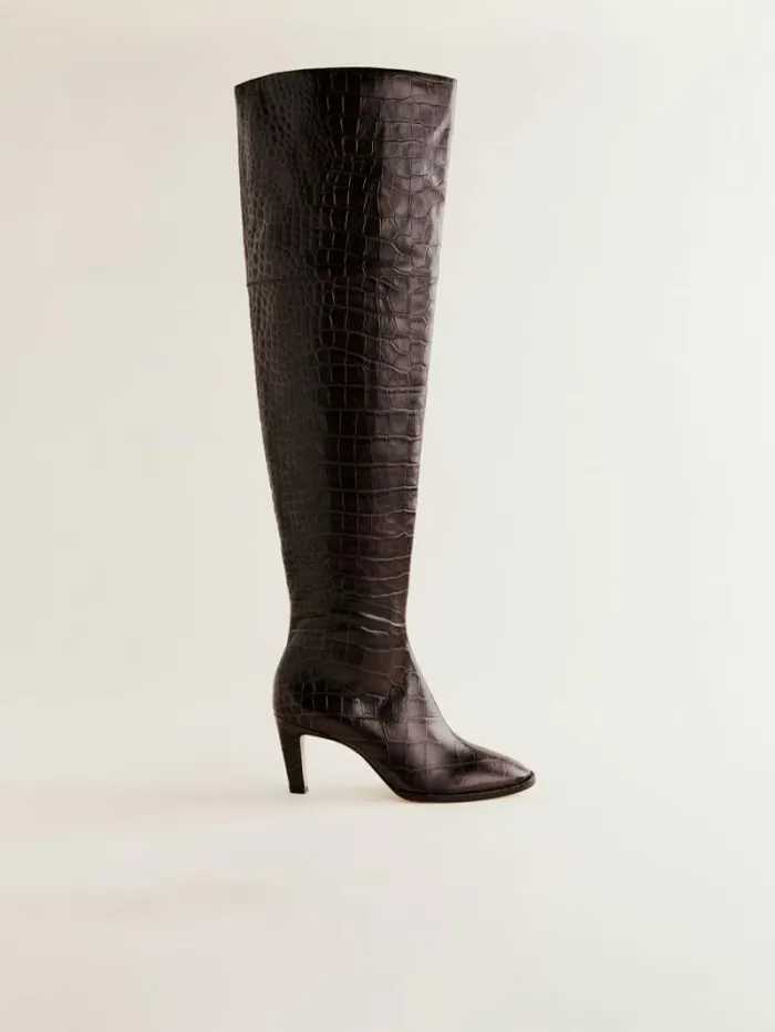 The Reformation Giles Over The Knee Boot Dark Chocolate Croc 8211 Shoes