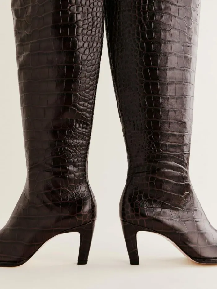 The Reformation Giles Over The Knee Boot Dark Chocolate Croc 8211 Shoes