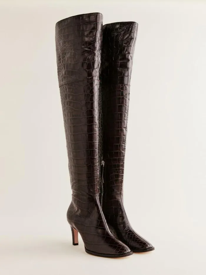 The Reformation Giles Over The Knee Boot Dark Chocolate Croc 8211 Shoes