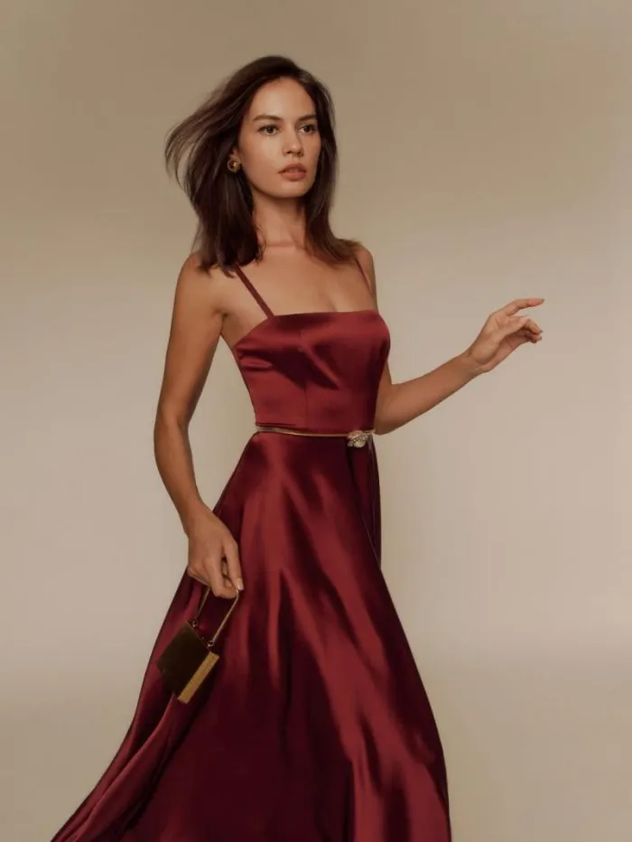 The Reformation Gracen Satin Dress Chianti 8211 Weddings