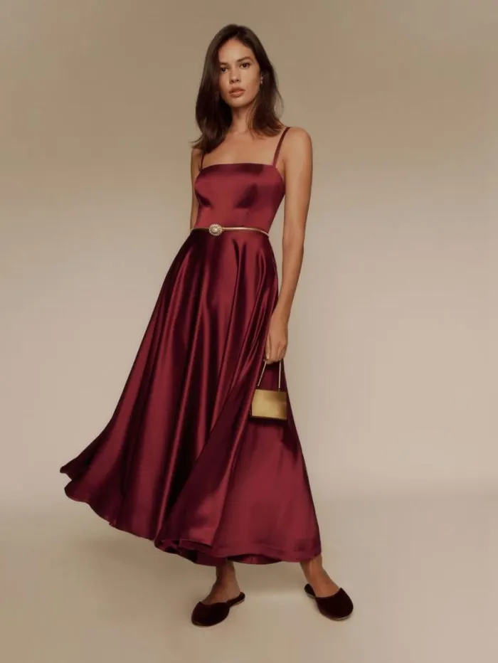 The Reformation Gracen Satin Dress Chianti 8211 Weddings