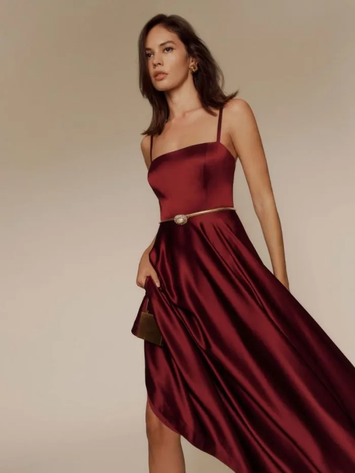 The Reformation Gracen Satin Dress Chianti 8211 Weddings