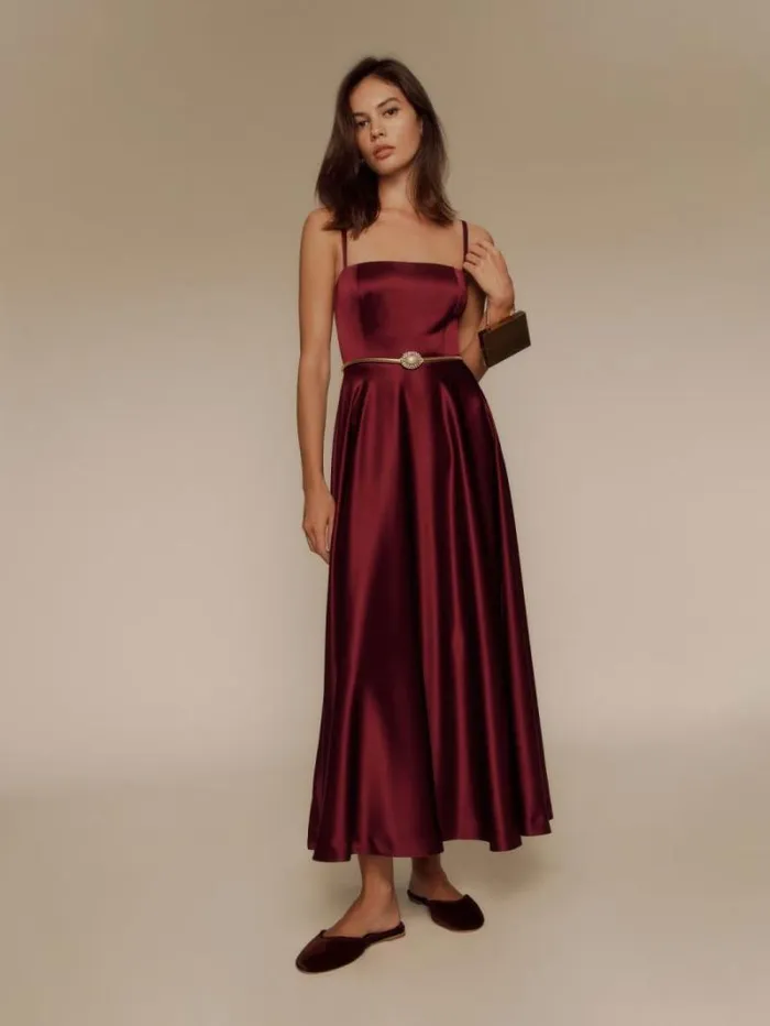 The Reformation Gracen Satin Dress Chianti 8211 Weddings
