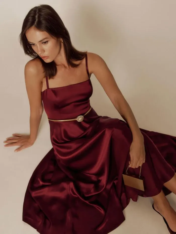 The Reformation Gracen Satin Dress Chianti 8211 Weddings