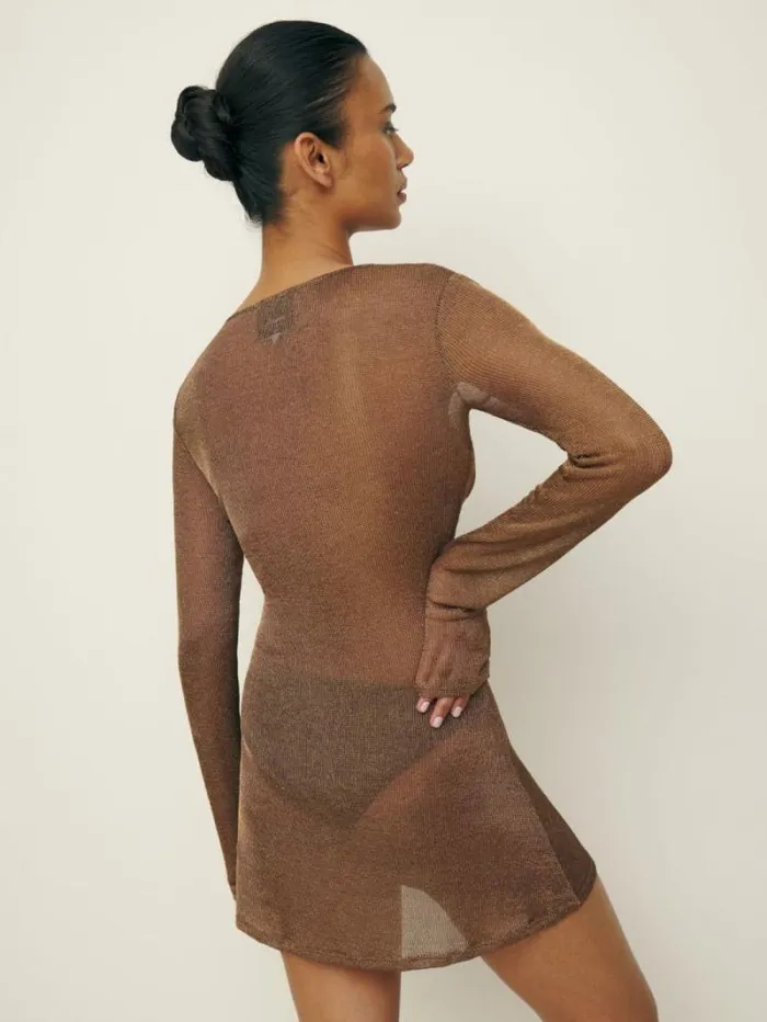 The Reformation Ivanna Knit Dress Metallic Brown 8211 Clothing