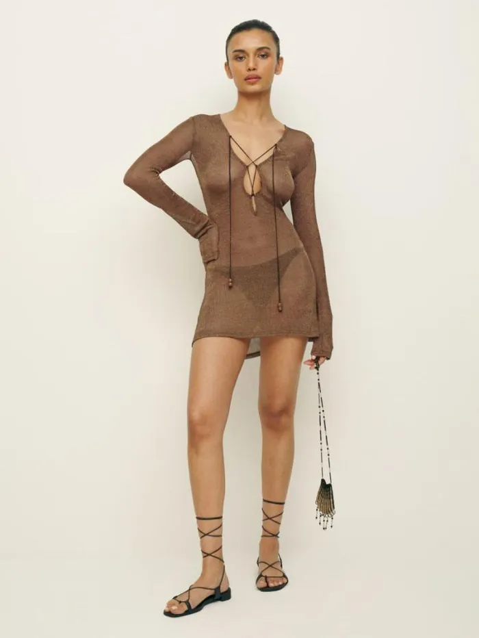 The Reformation Ivanna Knit Dress Metallic Brown 8211 Clothing
