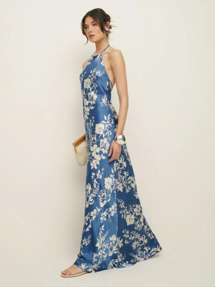 The Reformation Jeany Silk Dress Cyanotype 8211 ClothingWeddings