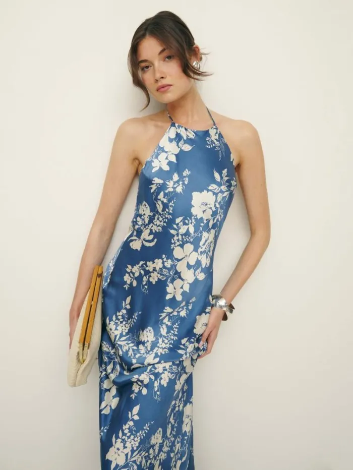 The Reformation Jeany Silk Dress Cyanotype 8211 ClothingWeddings