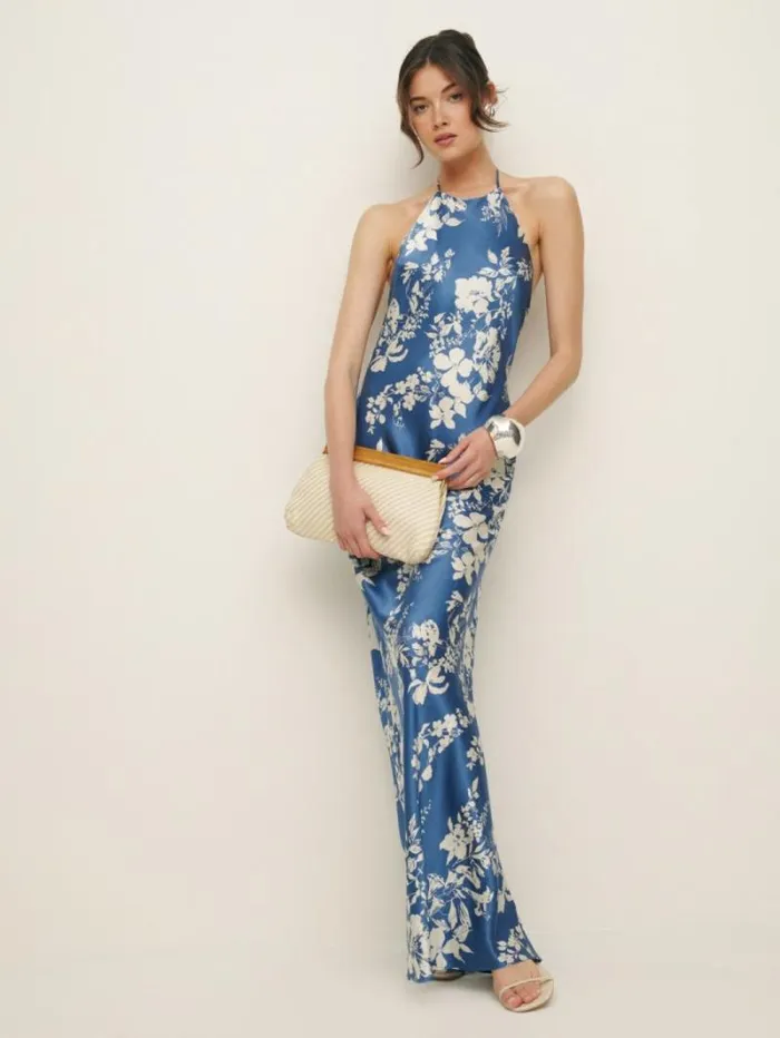 The Reformation Jeany Silk Dress Cyanotype 8211 ClothingWeddings