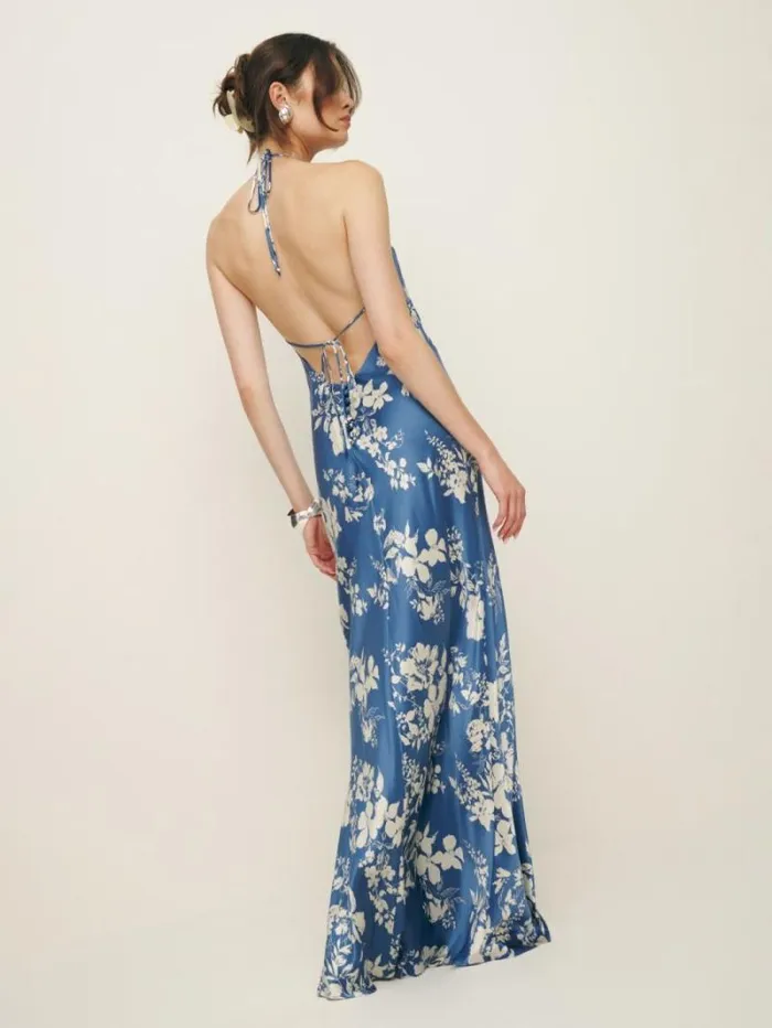 The Reformation Jeany Silk Dress Cyanotype 8211 ClothingWeddings