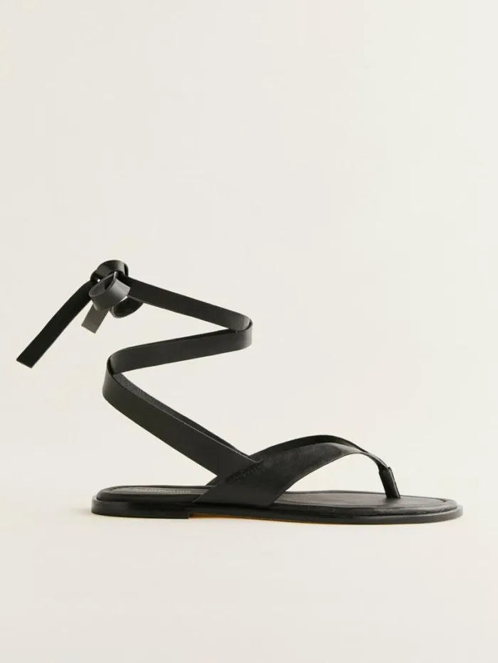 The Reformation Justine Lace Up Thong Sandal Black Leather 8211 Shoes