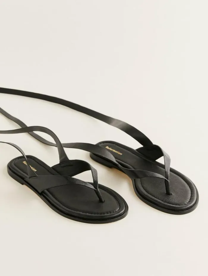 The Reformation Justine Lace Up Thong Sandal Black Leather 8211 Shoes