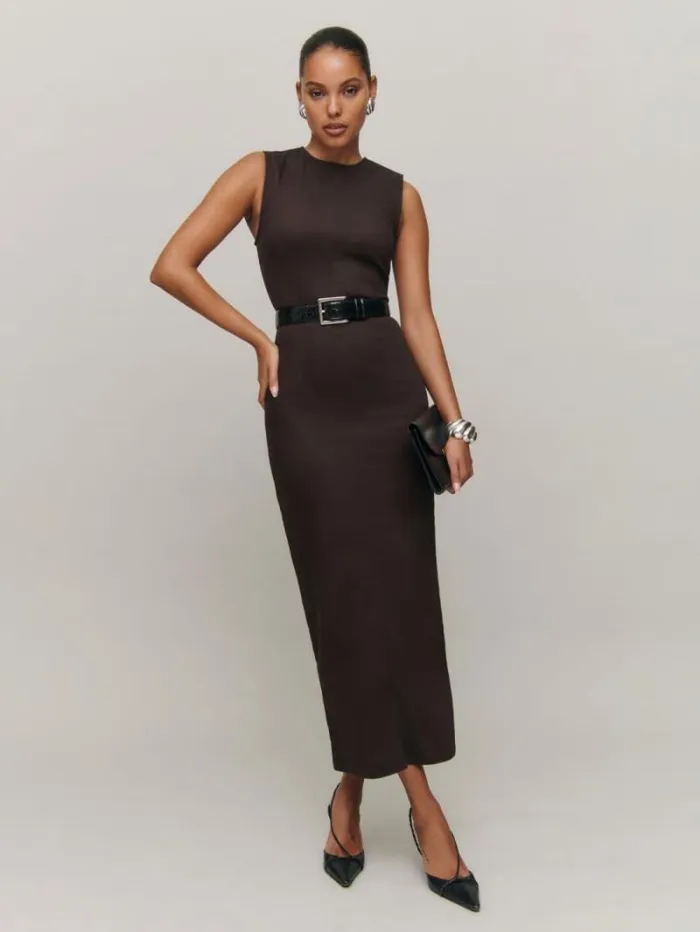 The Reformation Kendi Denim Midi Dress Mole 8211 Clothing