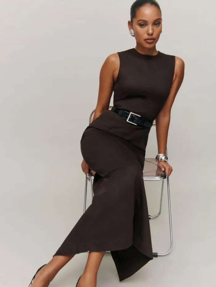 The Reformation Kendi Denim Midi Dress Mole 8211 Clothing