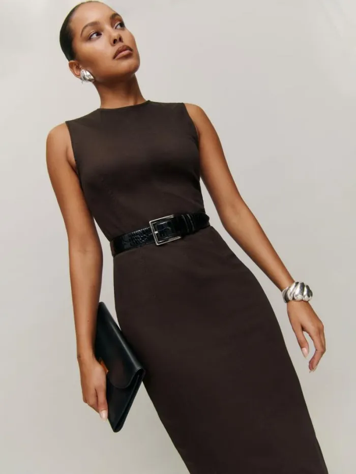 The Reformation Kendi Denim Midi Dress Mole 8211 Clothing
