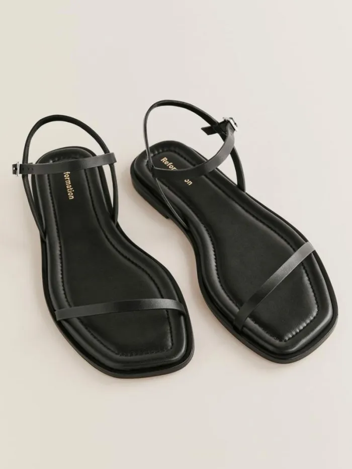 The Reformation Lake Flat Sandal Black Leather 8211 Shoes