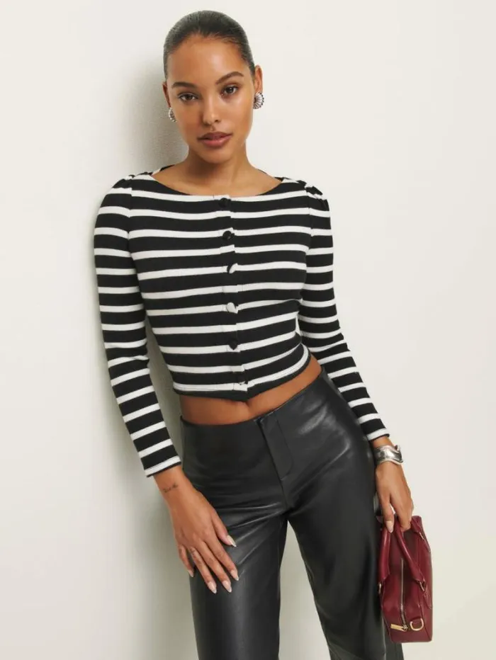The Reformation Lennox Knit Top Black And White Stripe 8211 Clothing