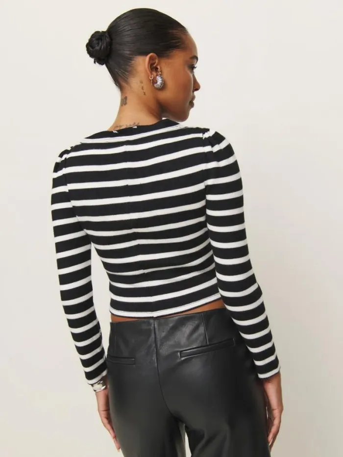 The Reformation Lennox Knit Top Black And White Stripe 8211 Clothing