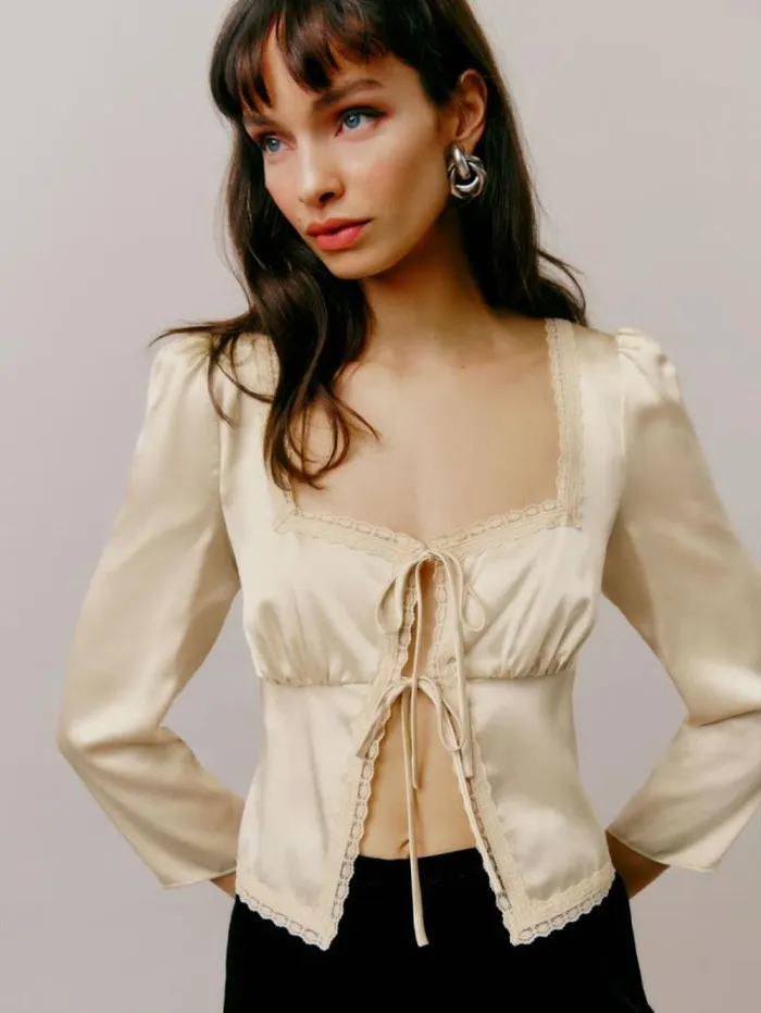 The Reformation Lucinda Silk Top Almond 8211 Clothing