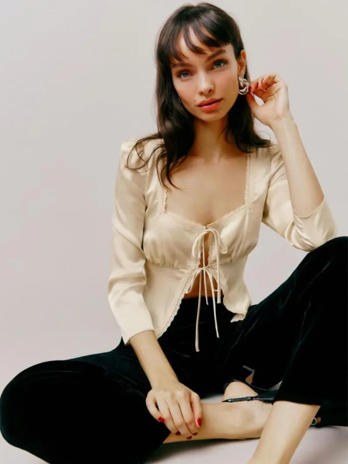 The Reformation Lucinda Silk Top Almond 8211 Clothing