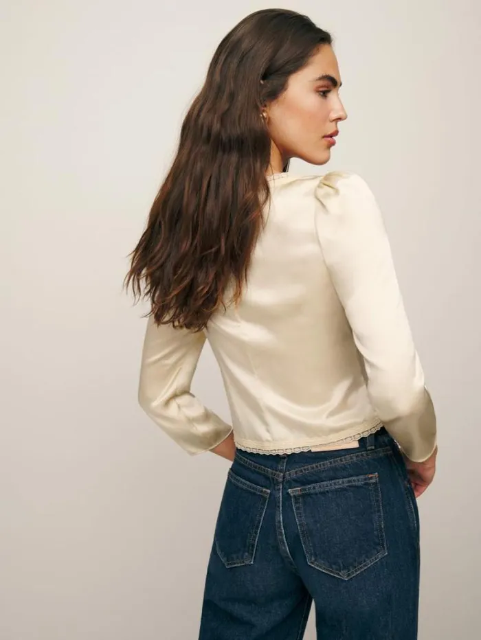 The Reformation Lucinda Silk Top Almond 8211 Clothing
