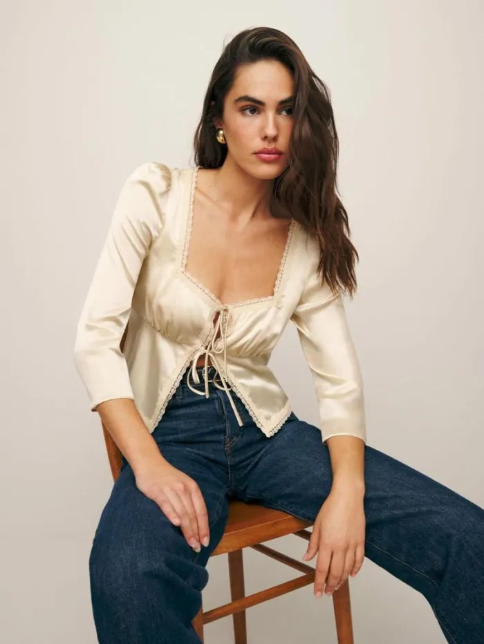 The Reformation Lucinda Silk Top Almond 8211 Clothing