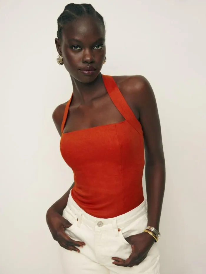 The Reformation Malika Linen Top Blood Orange 8211 Clothing