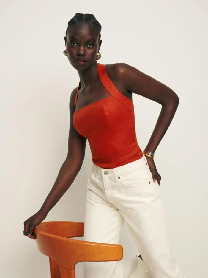 The Reformation Malika Linen Top Blood Orange 8211 Clothing