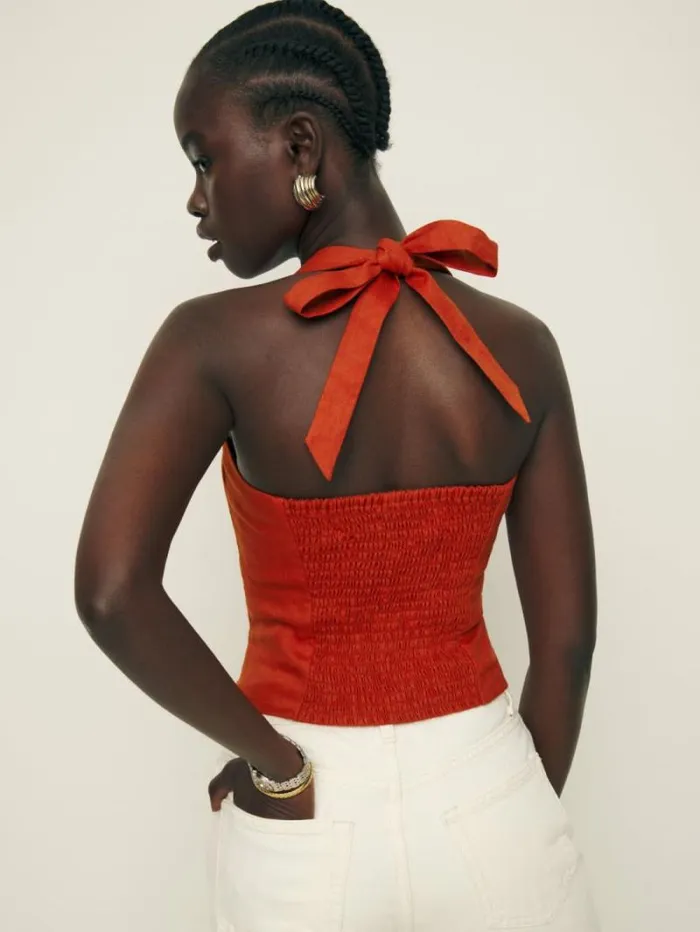 The Reformation Malika Linen Top Blood Orange 8211 Clothing