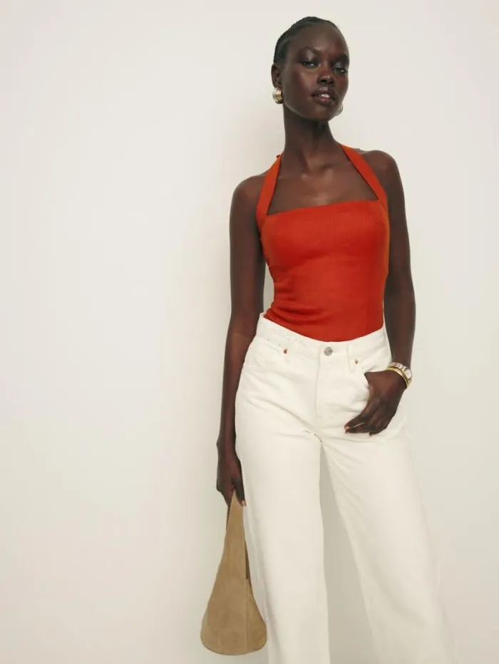The Reformation Malika Linen Top Blood Orange 8211 Clothing