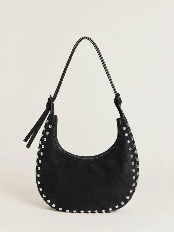 The Reformation Medium Rosetta Shoulder Bag Black Suede With Studs 8211 Bags