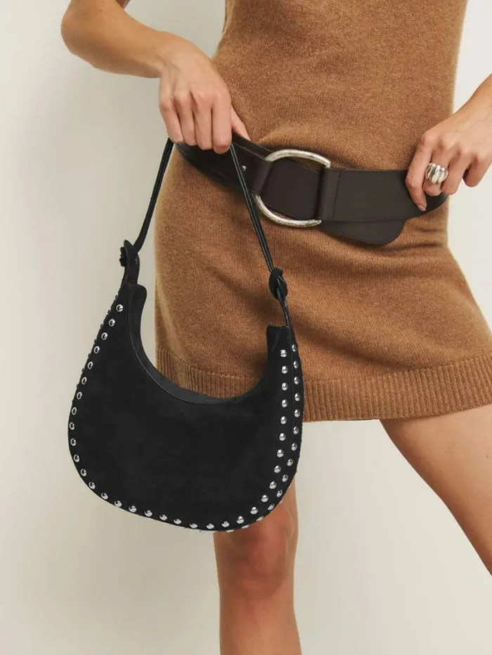 The Reformation Medium Rosetta Shoulder Bag Black Suede With Studs 8211 Bags
