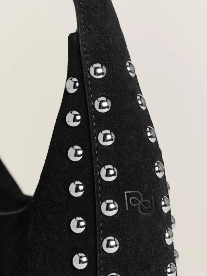 The Reformation Medium Rosetta Shoulder Bag Black Suede With Studs 8211 Bags