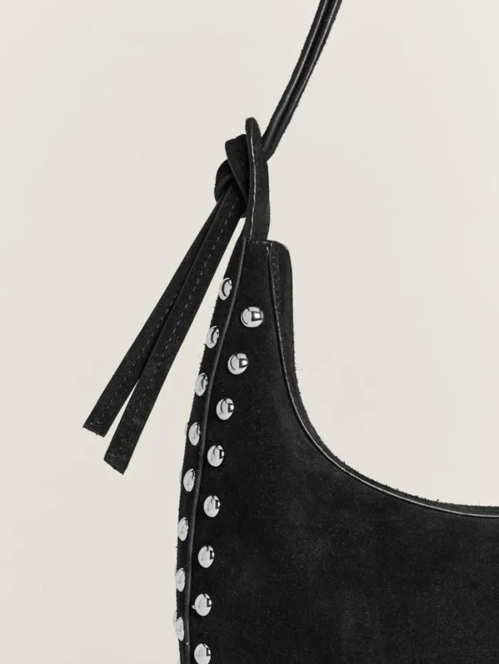 The Reformation Medium Rosetta Shoulder Bag Black Suede With Studs 8211 Bags