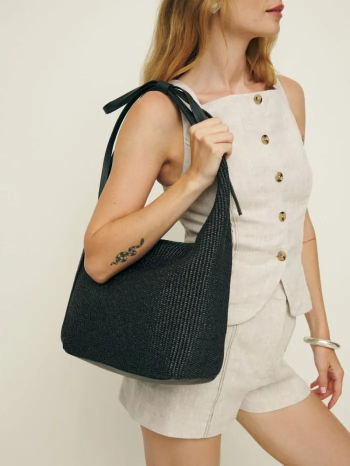 The Reformation Medium Vittoria Tote Bag Black Raffia 8211 Bags