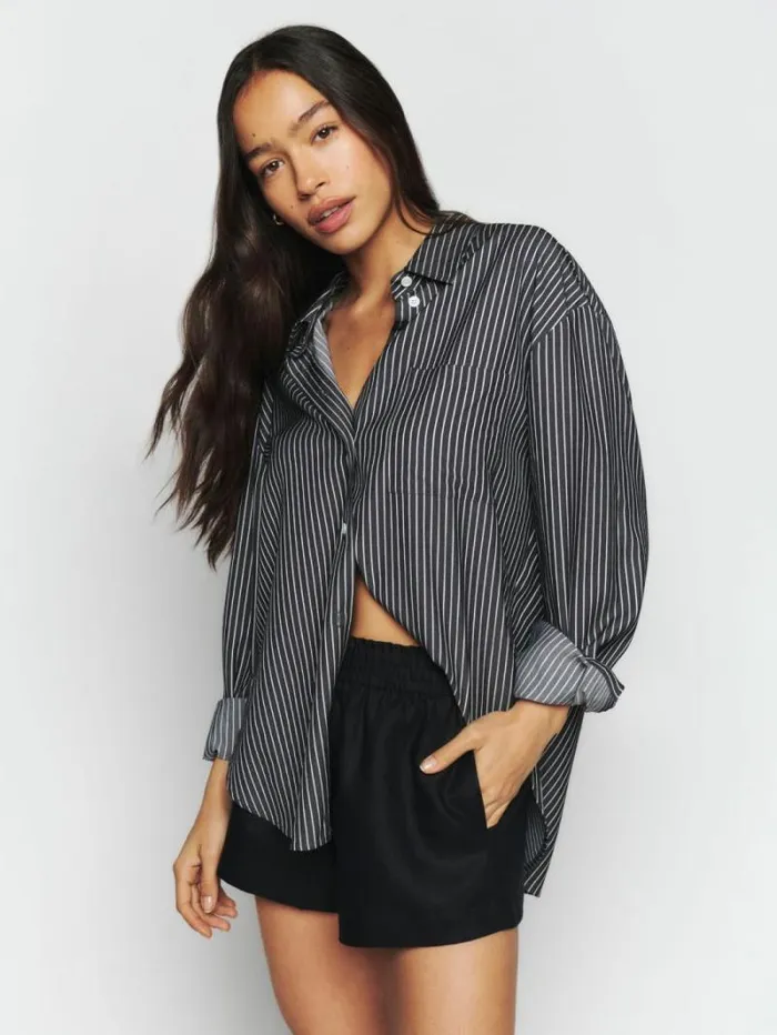 The Reformation Mila Linen Short Black 8211 Clothing