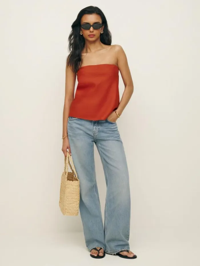 The Reformation Mollie Linen Top Blood Orange 8211 Clothing