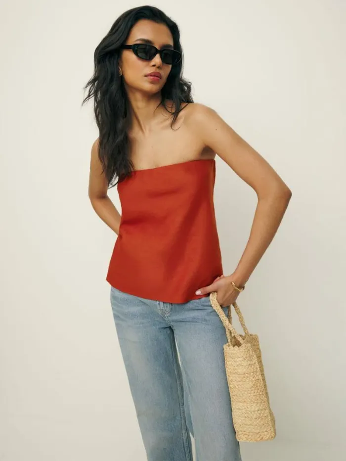 The Reformation Mollie Linen Top Blood Orange 8211 Clothing