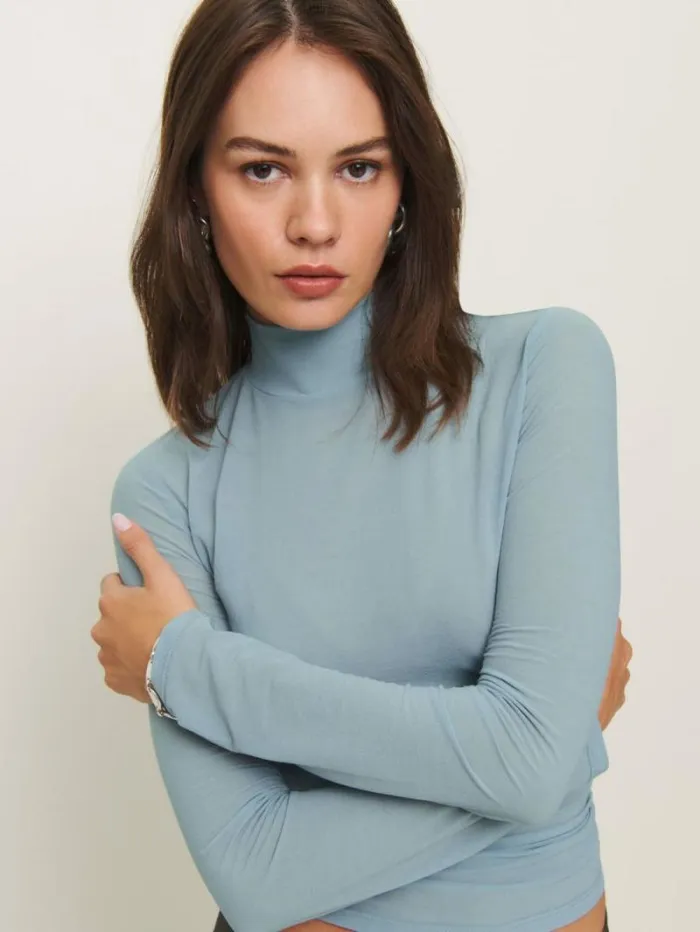The Reformation Nell Knit Top Hazy Sky 8211 Clothing