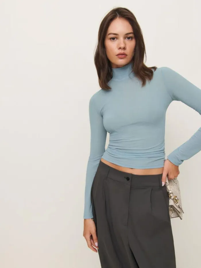 The Reformation Nell Knit Top Hazy Sky 8211 Clothing