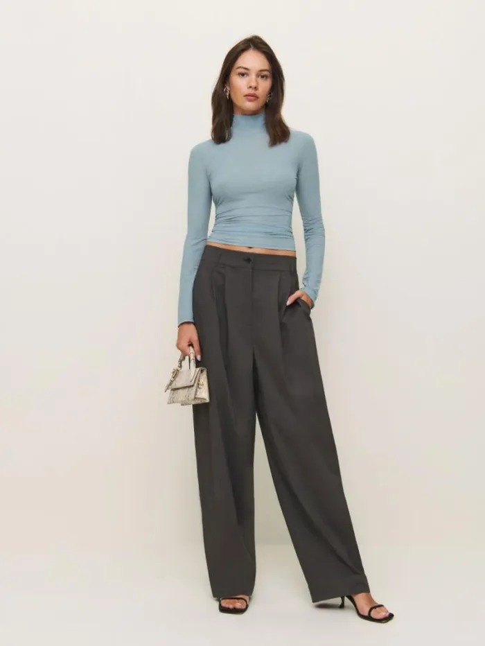 The Reformation Nell Knit Top Hazy Sky 8211 Clothing