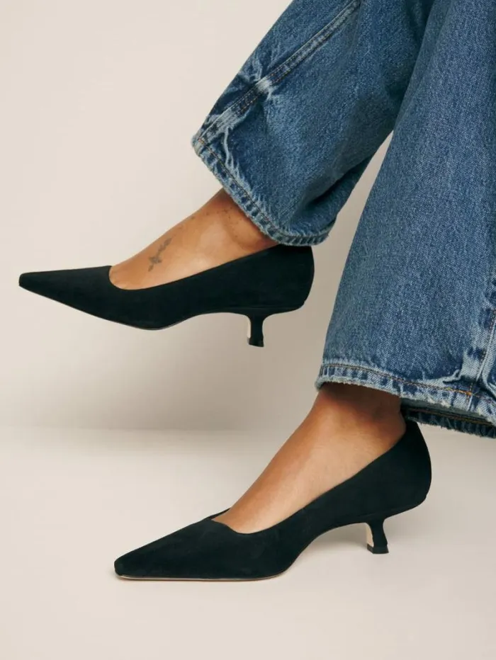 The Reformation Nickie Kitten Heeled Pump Black Suede 8211 Shoes
