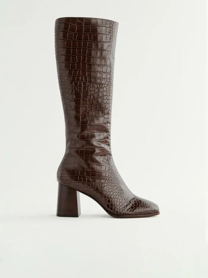 The Reformation Nylah Nappa Knee Boot Brown Croceffect 8211 Shoes
