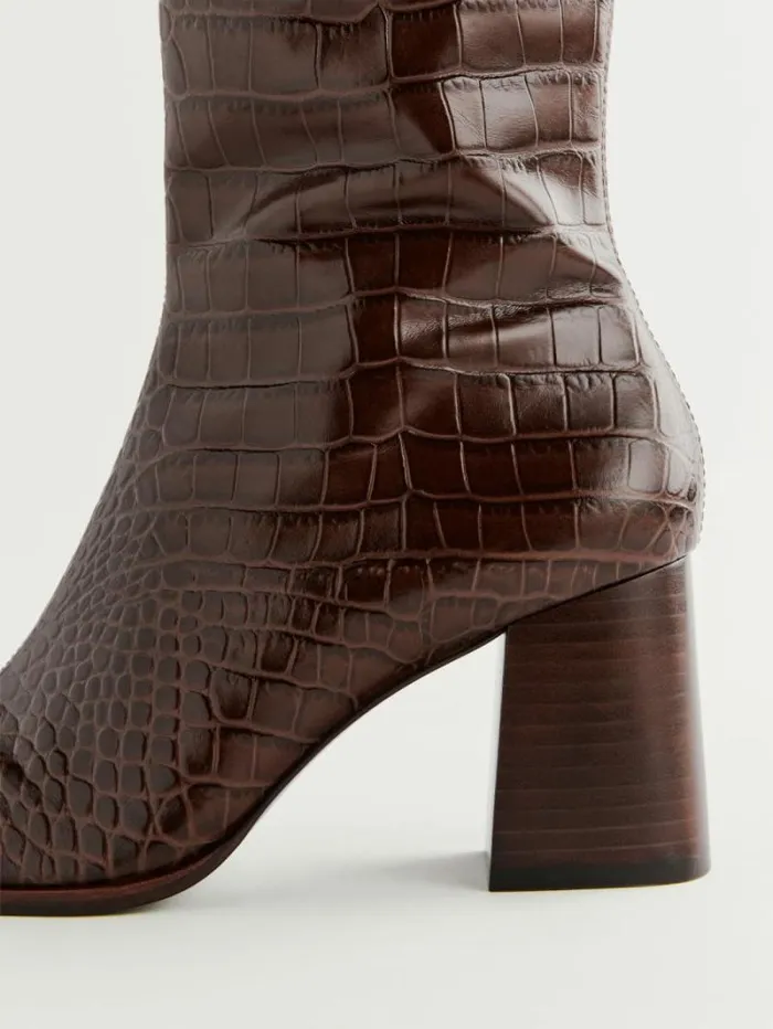 The Reformation Nylah Nappa Knee Boot Brown Croceffect 8211 Shoes