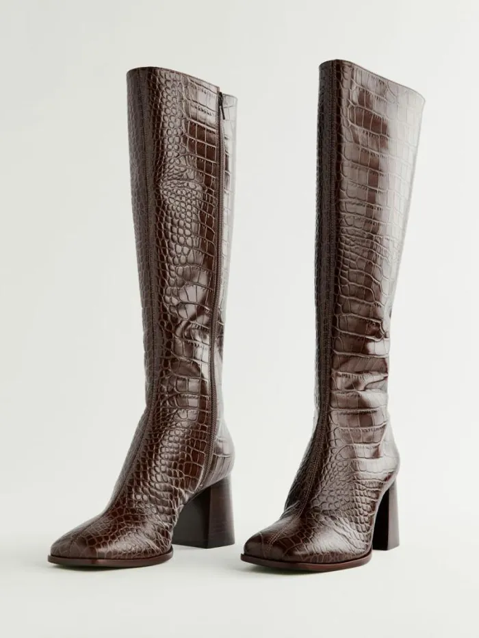 The Reformation Nylah Nappa Knee Boot Brown Croceffect 8211 Shoes