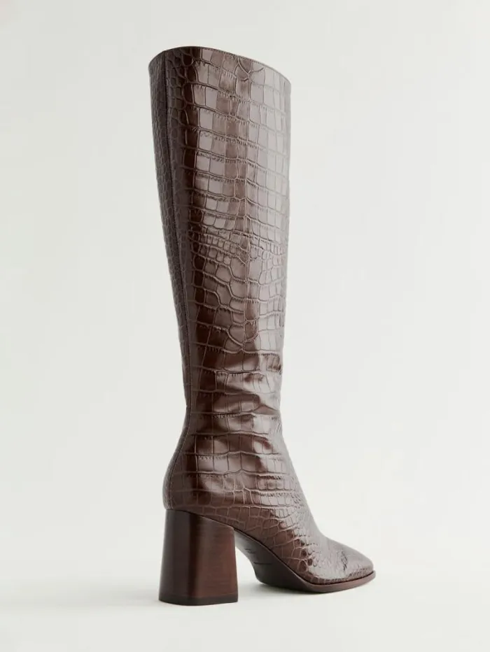 The Reformation Nylah Nappa Knee Boot Brown Croceffect 8211 Shoes