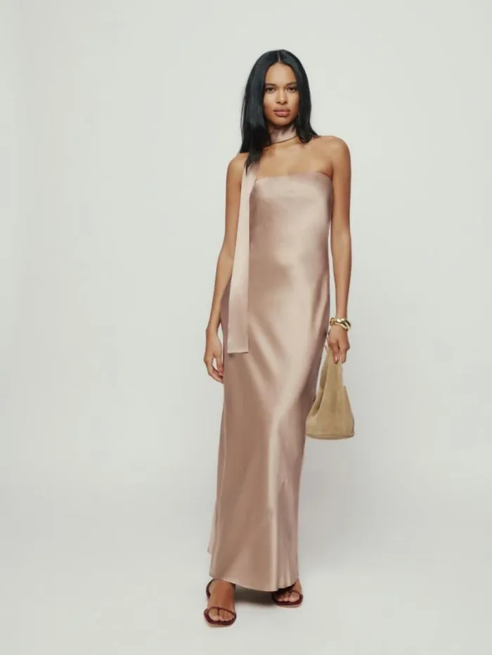 The Reformation Oren Silk Dress Macadamia 8211 Weddings